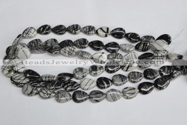 CTJ48 15.5 inches 13*18mm flat teardrop black water jasper beads wholesale