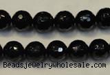 CTO109 15.5 inches 10mm faceted round natural black tourmaline beads