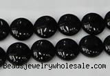 CTO128 15.5 inches 12mm flat round black tourmaline beads