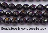 CTO135 15.5 inches 4mm faceted round black tourmaline beads