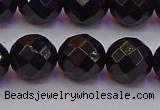 CTO139 15.5 inches 12mm faceted round black tourmaline beads