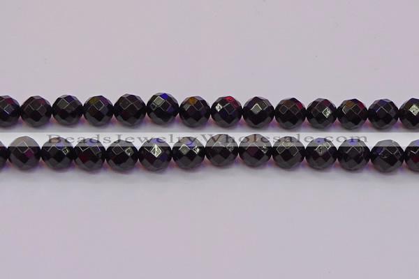 CTO139 15.5 inches 12mm faceted round black tourmaline beads