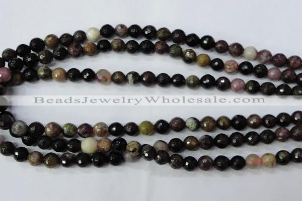 CTO462 15.5 inches 7mm faceted round natural tourmaline gemstone beads