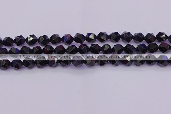 CTO647 15.5 inches 10mm faceted nuggets black tourmaline beads