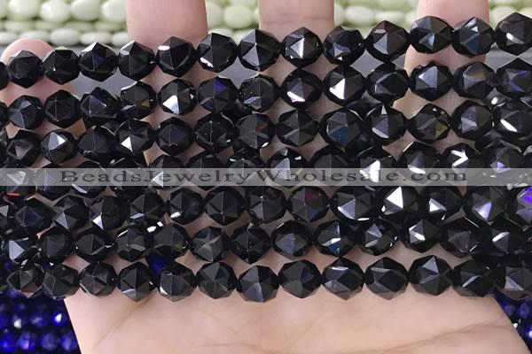 CTO717 15.5 inches 8mm faceted nuggets black tourmaline beads