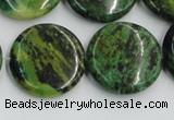 CTP09 15.5 inches 25mm flat round yellow green pine gemstone beads