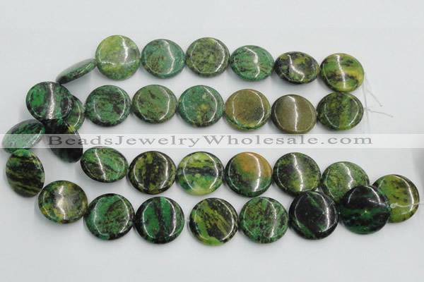 CTP09 15.5 inches 25mm flat round yellow green pine gemstone beads