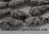 CTR102 15.5 inches 8*20mm faceted teardrop grey picture jasper beads