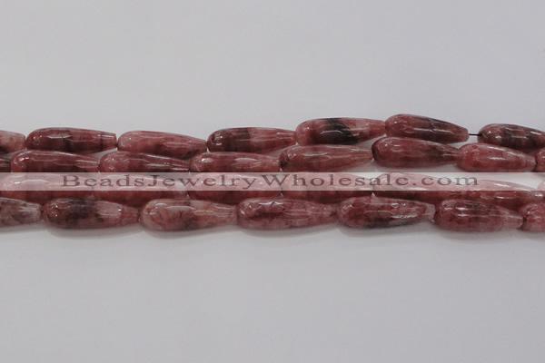 CTR135 15.5 inches 10*30mm faceted teardrop strawberry quartz beads