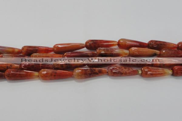 CTR143 15.5 inches 10*30mm faceted teardrop natural fire agate beads