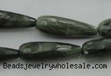 CTR35 15.5 inches 10*30mm faceted teardrop green hair stone beads