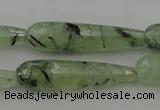 CTR43 15.5 inches 10*40mm faceted teardrop green rutilated quartz beads