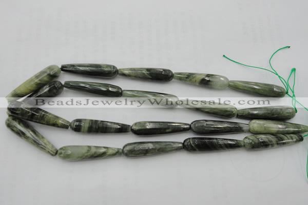 CTR49 15.5 inches 10*40mm faceted teardrop green hair stone beads