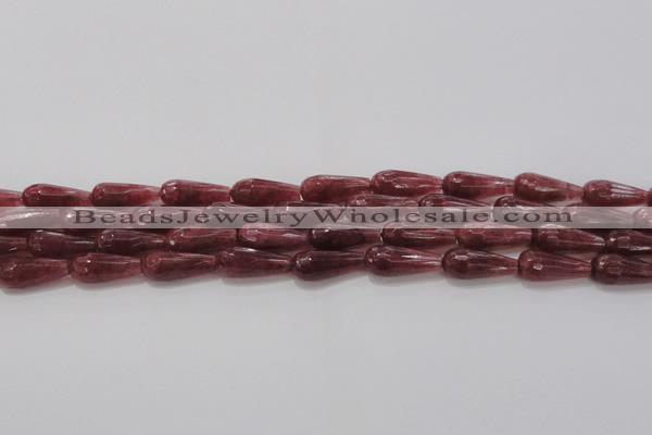 CTR92 15.5 inches 8*20mm faceted teardrop strawberry quartz beads