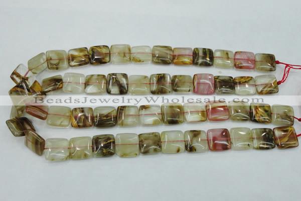 CTS52 15.5 inches 15*15mm square tigerskin glass beads wholesale