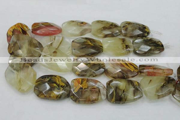 CTS54 30*40mm faceted & twisted rectangle tigerskin glass beads