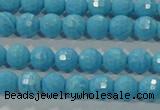 CTU2590 15.5 inches 4mm faceted round synthetic turquoise beads