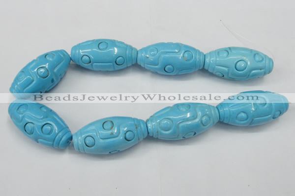 CTU887 15.5 inches 25*50mm carved rice dyed turquoise beads