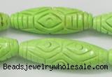 CTU892 15.5 inches 15*45mm carved rice dyed turquoise beads