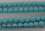 CTU910 15.5 inches 4mm faceted round synthetic turquoise beads