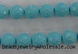 CTU914 15.5 inches 12mm faceted round synthetic turquoise beads