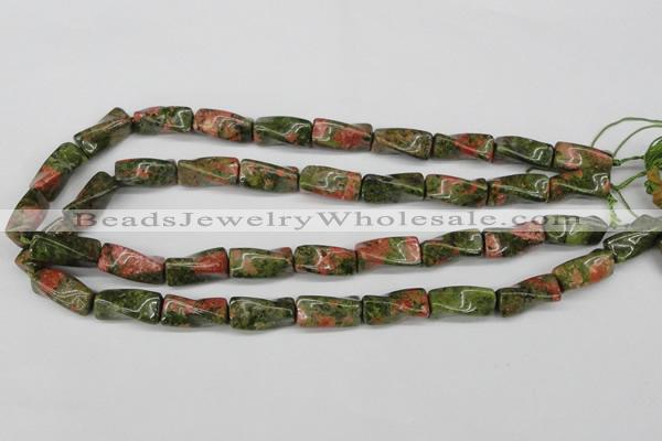 CTW142 15.5 inches 9*20mm twisted trihedron unakite gemstone beads