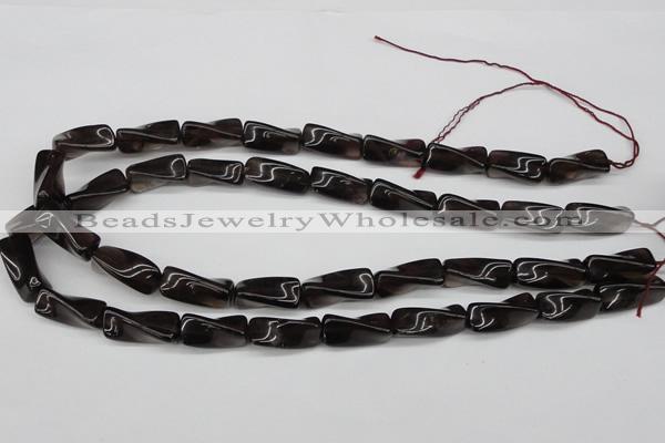 CTW145 15.5 inches 9*20mm twisted trihedron smoky quartz beads