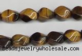 CTW151 15.5 inches 8*11mm twisted rice yellow tiger eye beads