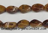 CTW156 15.5 inches 8*15mm twisted rice yellow tiger eye beads