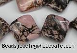 CTW51 15.5 inches 15*15mm twisted diamond rhodonite beads