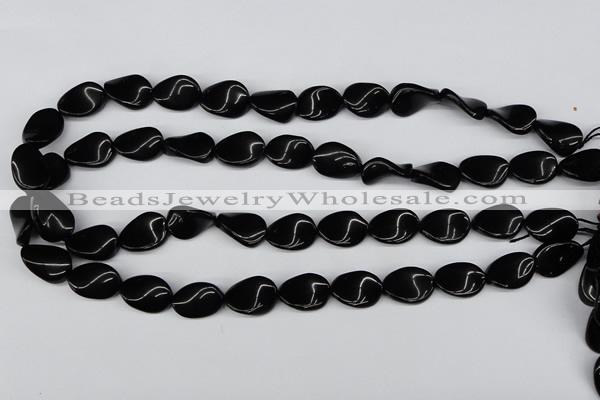 CTW70 15.5 inches 15*20mm twisted oval black agate gemstone beads