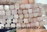 CUBS39 15 inches 7 - 8mm cube rose quartz gemstone beads wholesale