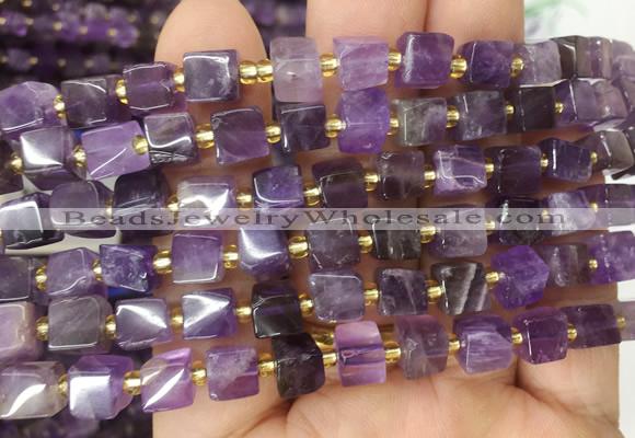 CUBS42 15 inches 7 - 8mm cube amethyst gemstone beads wholesale