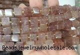 CUBS52 15 inches 8 - 9mm cube strawberry quartz gemstone beads wholesale