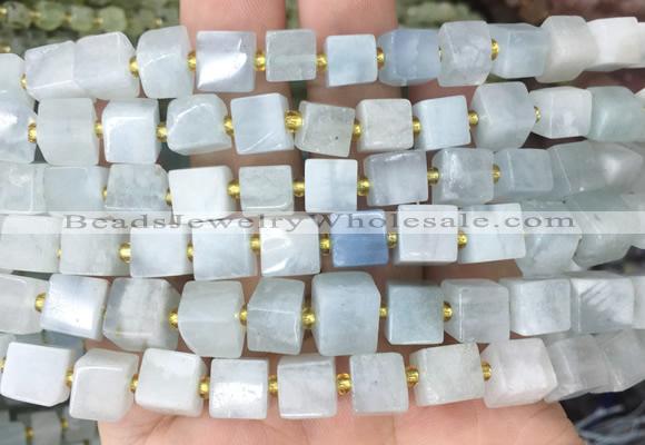 CUBS55 15 inches 8 - 9mm cube aquamarine gemstone beads wholesale