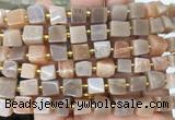 CUBS70 15 inches 8 - 9mm cube pink moonstone gemstone beads wholesale