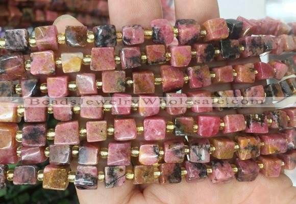 CUBS83 15 inches 6 - 7mm cube rhodonite gemstone beads wholesale