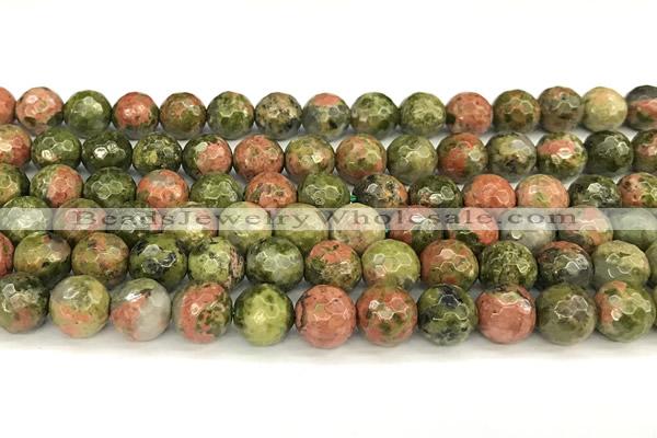 CUG195 15 inches 6mm faceted round unakite beads wholesale