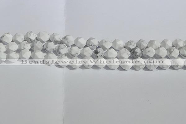 CWB245 15.5 inches 8mm faceted nuggets matte white howlite beads