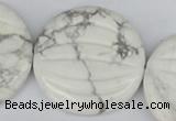 CWB64 15.5 inches 40mm carved coin natural white howlite beads wholesale