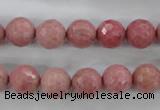 CWF03 15.5 inches 10mm faceted round pink wooden fossil jasper beads