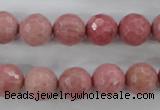 CWF04 15.5 inches 12mm faceted round pink wooden fossil jasper beads