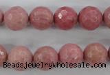 CWF05 15.5 inches 14mm faceted round pink wooden fossil jasper beads