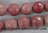 CWF06 15.5 inches 16mm faceted round pink wooden fossil jasper beads