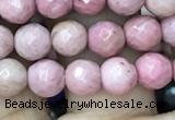 CWF09 15.5 inches 4mm faceted round pink wooden fossil jasper beads