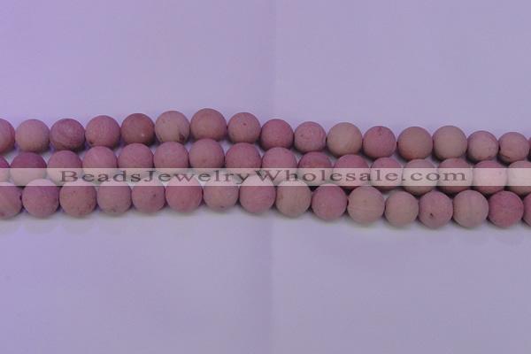 CWF24 15.5 inches 12mm round matte pink wooden fossil jasper beads