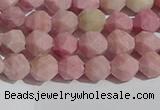 CWF30 6mm faceted nuggets matte pink wooden fossil jasper beads