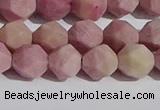 CWF31 8mm faceted nuggets matte pink wooden fossil jasper beads