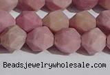 CWF32 10mm faceted nuggets matte pink wooden fossil jasper beads