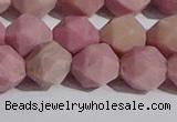 CWF33 12mm faceted nuggets matte pink wooden fossil jasper beads